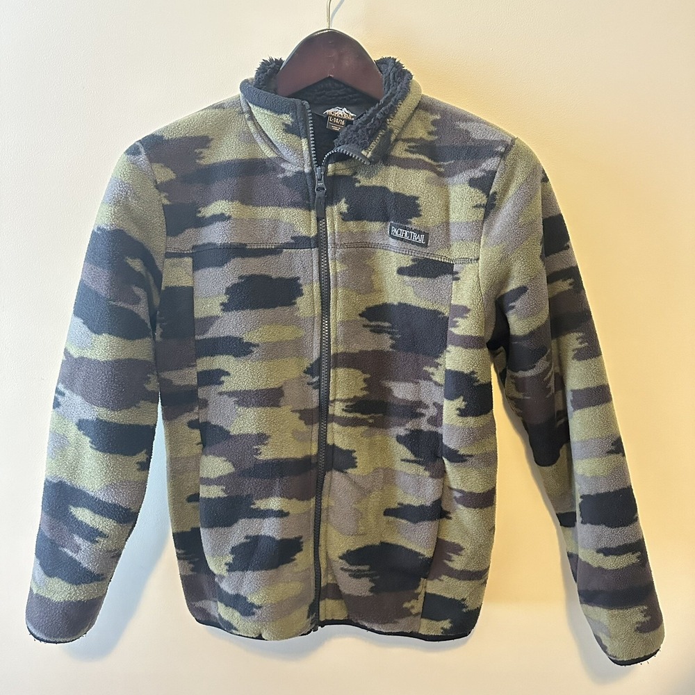 Pacific Trail Boys Camo Fleece Jacket Full Zip Size L 14/16 Green Hunting